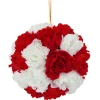 12 in. Red and White Peony Hanging Ball