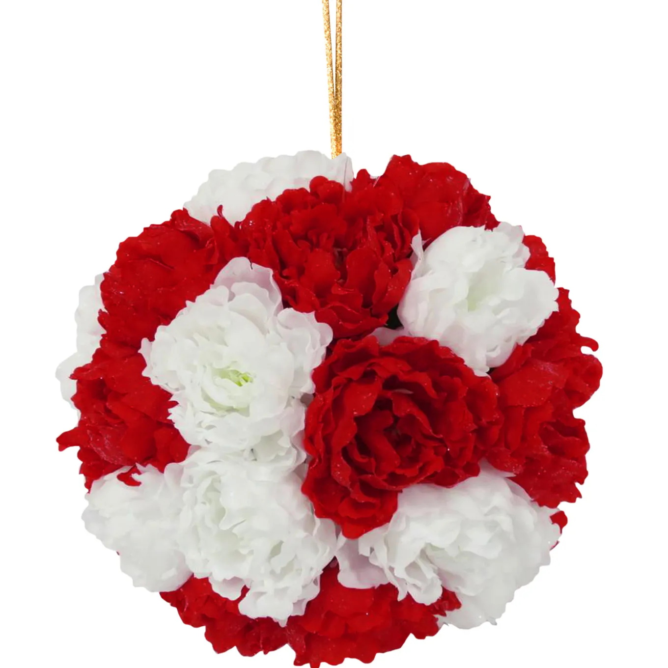 12 in. Red and White Peony Hanging Ball