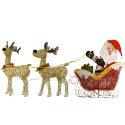 34 in. Santa and Reindeer with Clear Lights