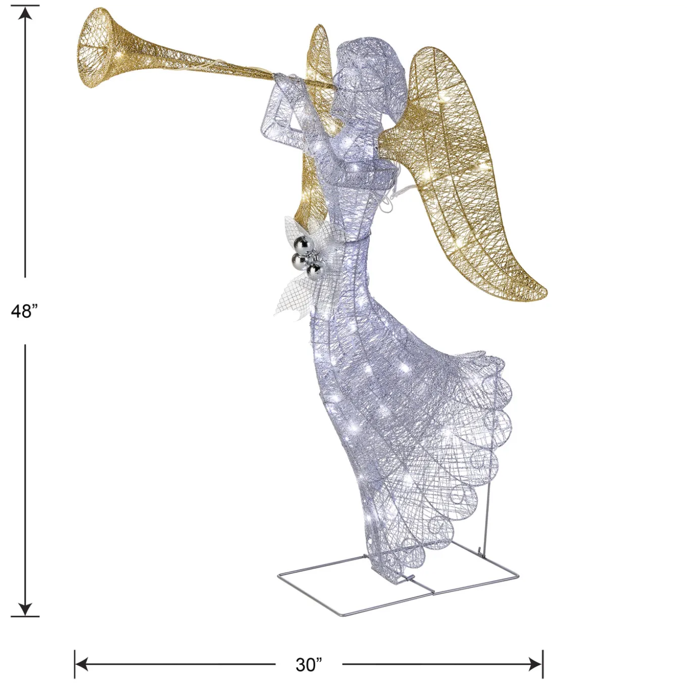 48 in. Silver Angel Decor with White LED Lights