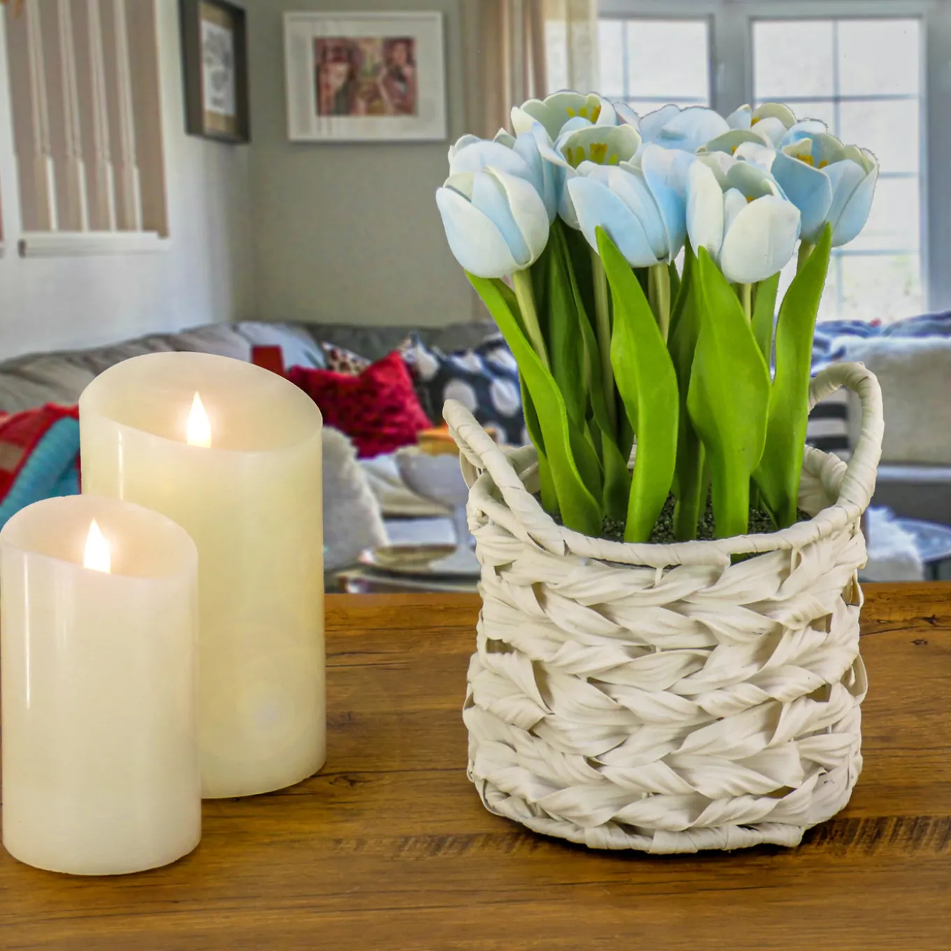 10 in. Spring Blue Tulip Bouquet in Metal Pot