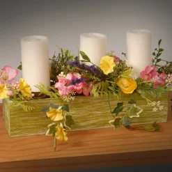 22 in. Spring Candleholder Table Decoration with Flower Blooms, Berry Clusters, Leafy Greens