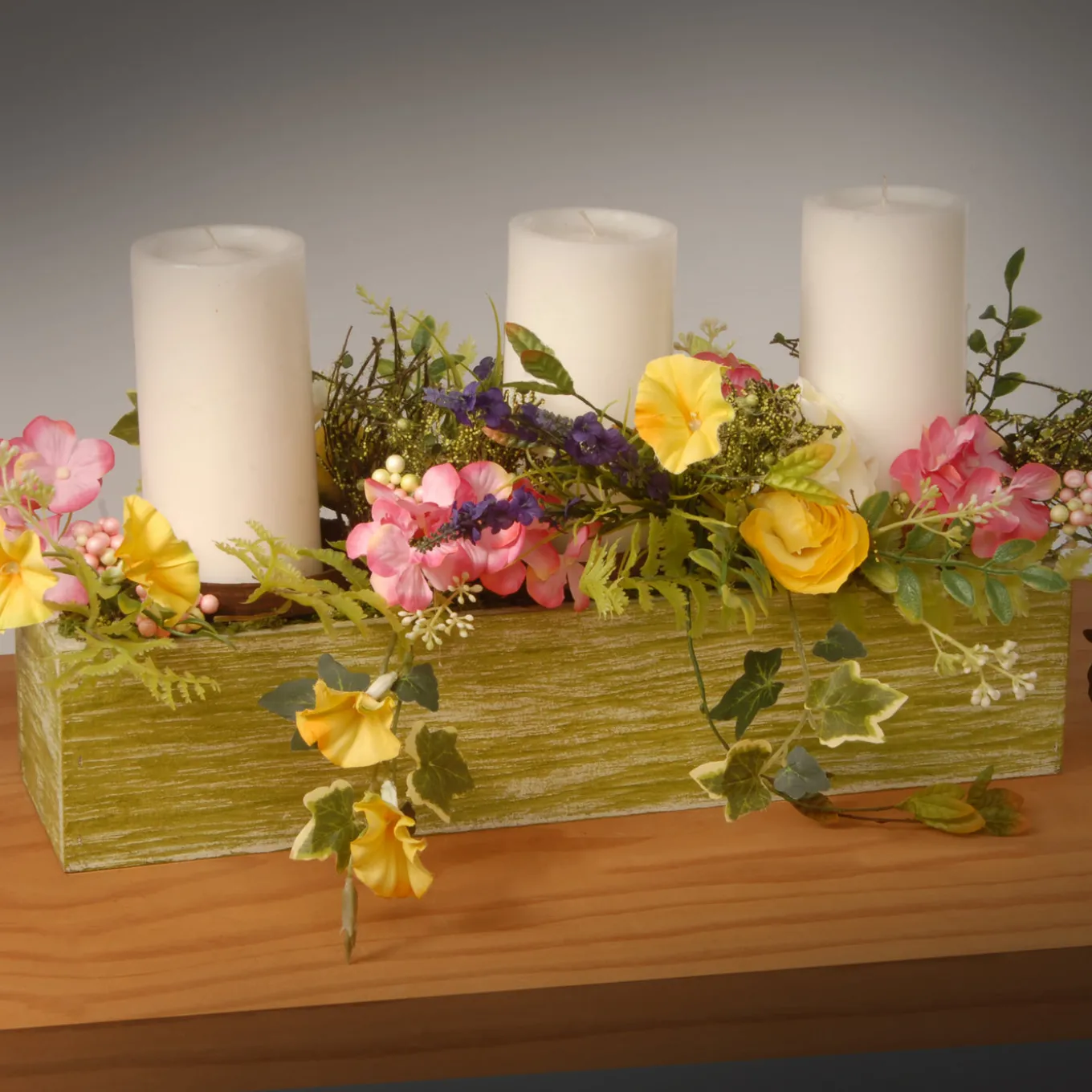 22 in. Spring Candleholder Table Decoration with Flower Blooms, Berry Clusters, Leafy Greens