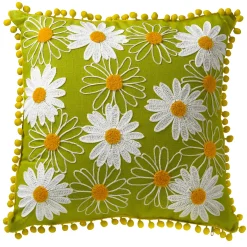 16 in. Spring Decorative Pillow with Daisy Flower Bloom Embroidery