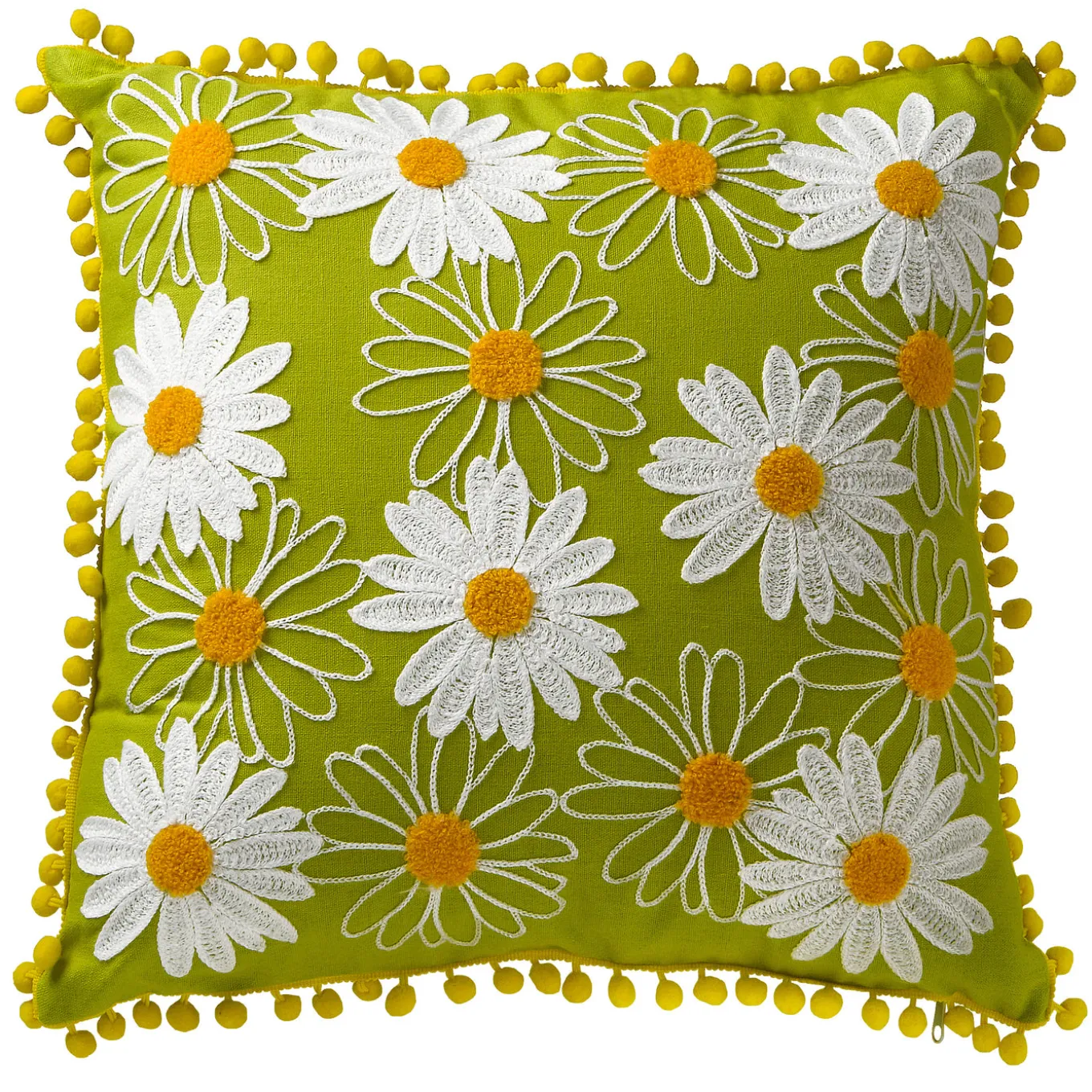 16 in. Spring Decorative Pillow with Daisy Flower Bloom Embroidery