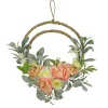 18 in. Spring Double Hoop Wreath with Peony, Rose, and Lamb's Ear Flower Blooms