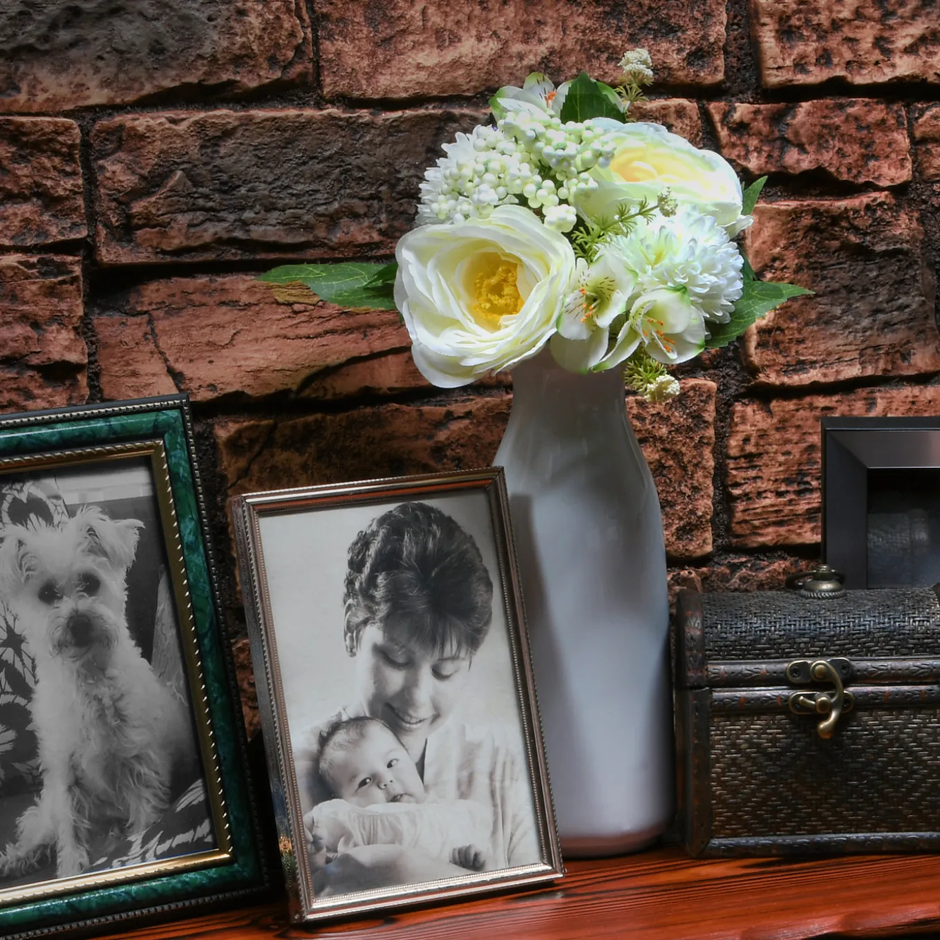 13 in. Spring Floral Bouquet with White Peonies and Rose Blooms, Berry Clusters, Leafy Greens