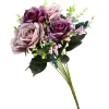 19 in. Spring Floral Bouquet with Purple and Pink Rose Blooms, Berry Clusters, Seed Pods, Leafy Greens