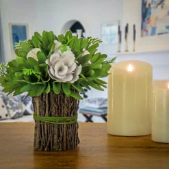 9 in. Spring Floral Bundle with Floral Blooms, Twig Base