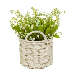 11 in. Spring Green Lily-of-the-Valley Flowers in White Basket