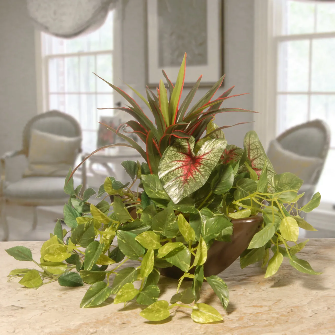 9 in Spring Hanging Basket with Green Leaf Plants, Vines in a Brown Pot