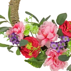 16 in. Spring Hoop Wreath with Peony, Rose, and Globe Flower Blooms