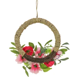 16 in. Spring Hoop Wreath with Peony, Rose, and Globe Flower Blooms