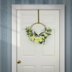 18 in. Spring Hoop Wreath with Peony Flower Blooms, Mini Blossoms, and Flowing Green Stems
