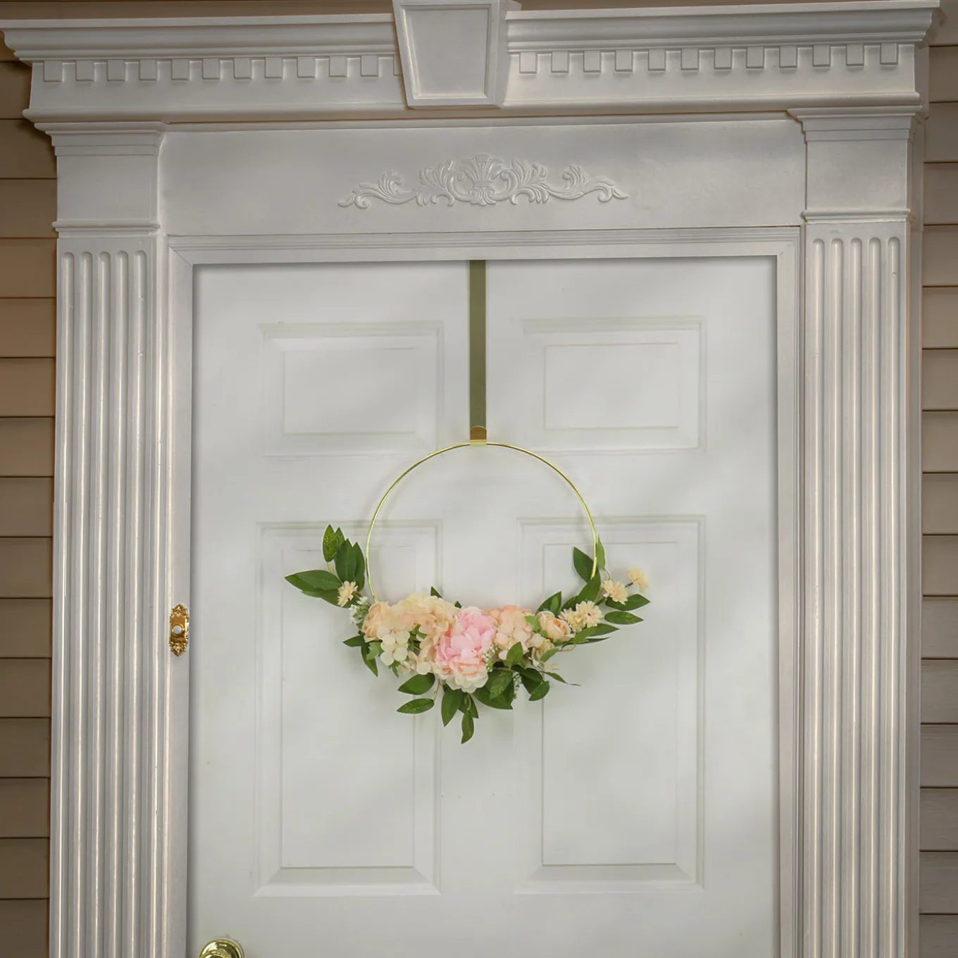 18 in. Spring Hoop Wreath with Peony, Rose and Pom Pom