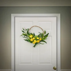 16 in. Spring Hoop Wreath with Buttercup Blooms, Baby’s Breath, and Flowing Green Stems