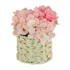 10 in. Spring Light Pink Hydrangea Bouquet in White Basket