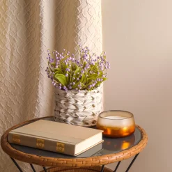 11 in. Spring Mauve Lily-of-the-Valley Flowers in White Basket