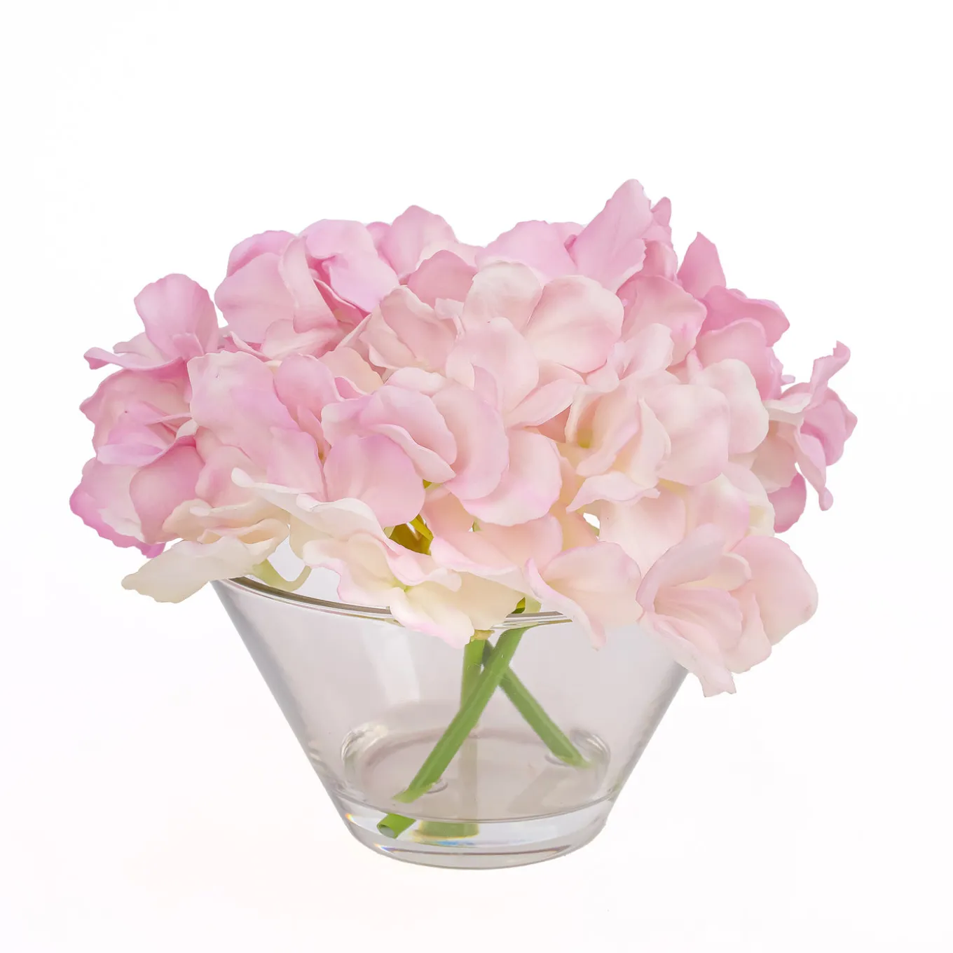 8 in. Spring Mixed Mauve Hydrangea Bouquet in Glass Vase