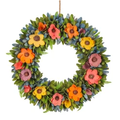 18 in. Spring Multicolor Floral Wreath with Fern