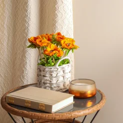 10 in. Spring Orange Anemone Flower Bouquet in White Basket