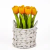 10 in. Spring Orange Tulip Bouquet in White Basket