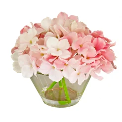 8 in. Spring Pink Hydrangea Bouquet in Glass Vase