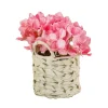 10 in. Spring Pink Hydrangea Bouquet in White Basket
