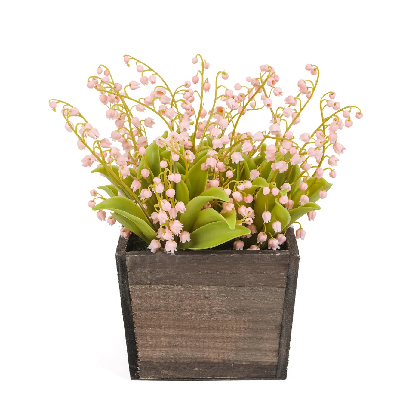 10 in. Spring Pink Lily-of-the-Valley Flowers in Wood Box