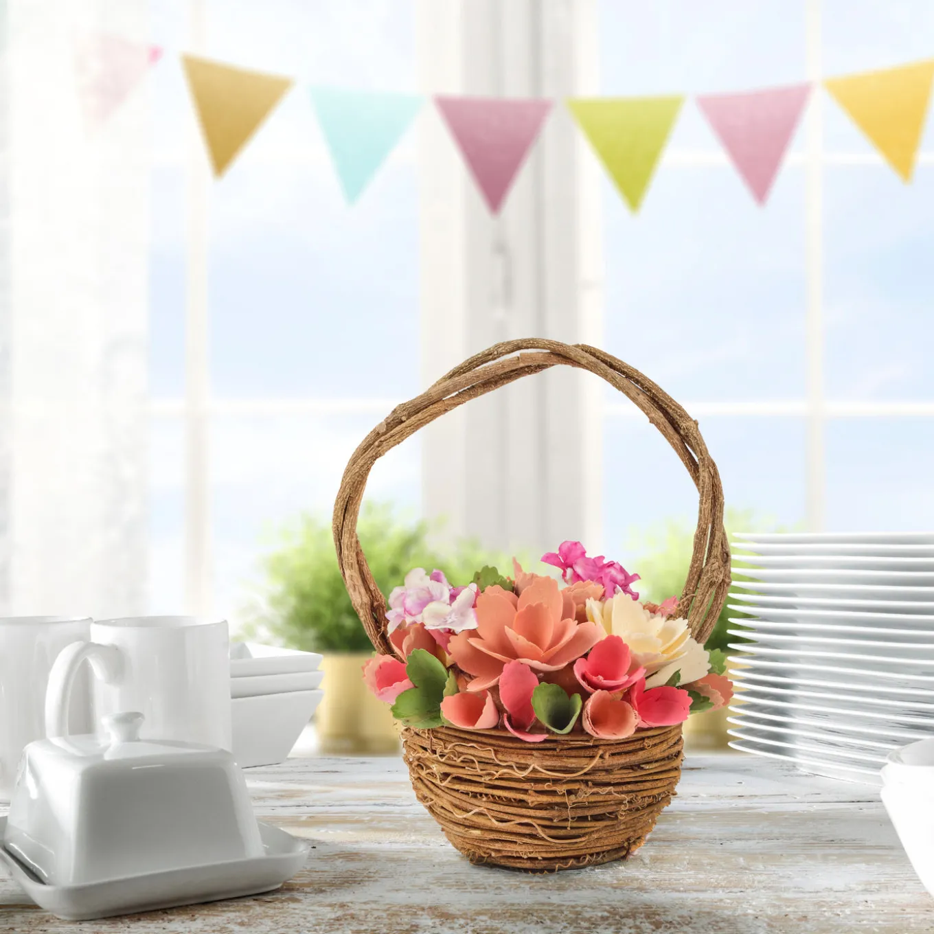 10 in. Spring Pink Multi Floral Basket