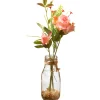 12 in. Spring Pink Roses Flower Bouquet in Glass Vase with Leafy Greens