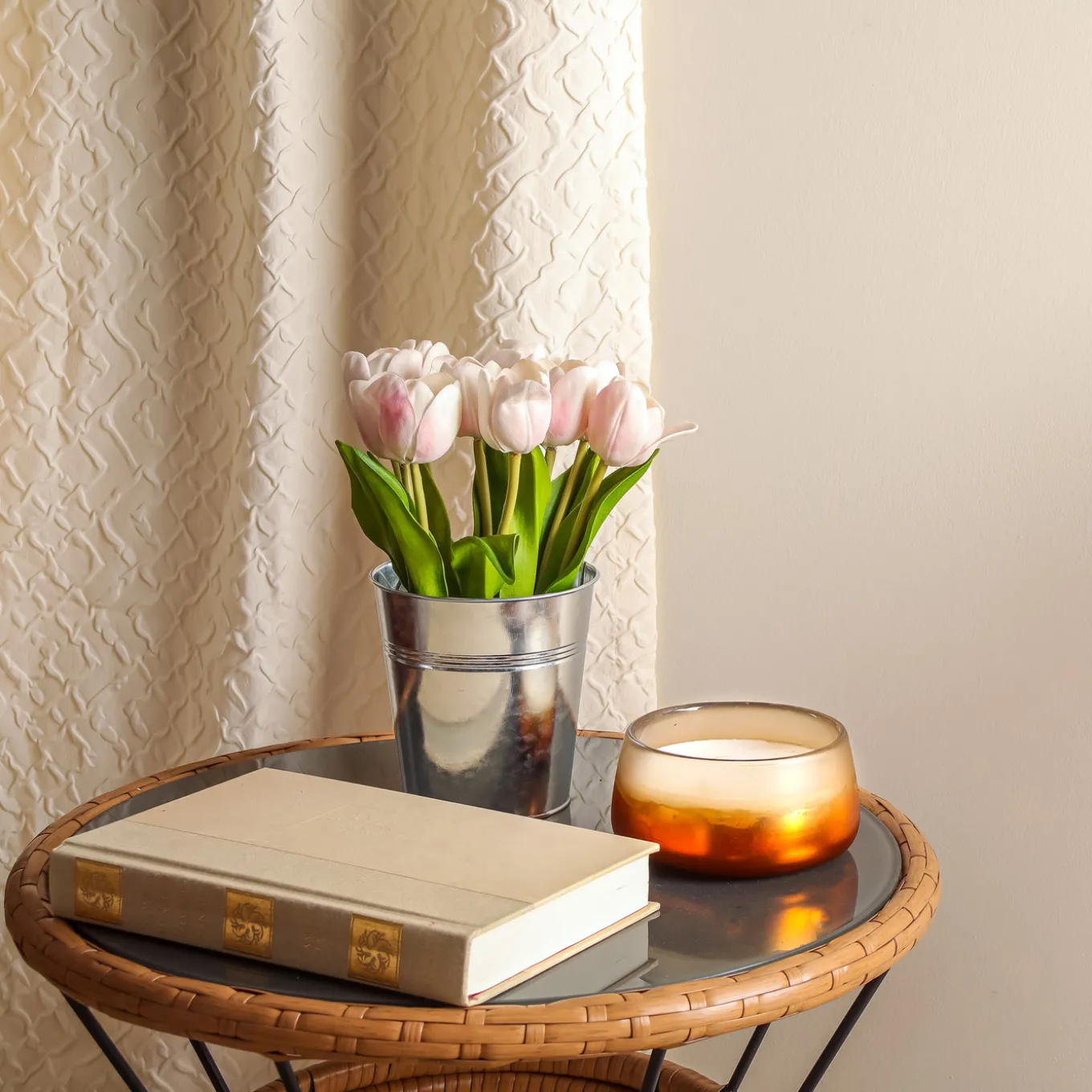 9 in. Spring Pink Tulip Bouquet in Metal Pot