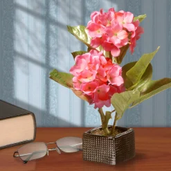 10 in. Spring Potted Pink Hydrangeas Flower Pot with Leafy Greens