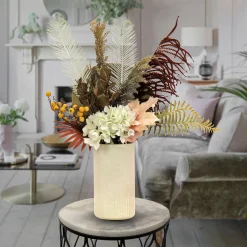 31 in. Spring Potted Plant Table Decoration with Fern Branches, Hydrangea Blooms