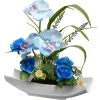 15 in. Spring Potted White Orchid and Blue Roses Flower Pot with Leafy Greens