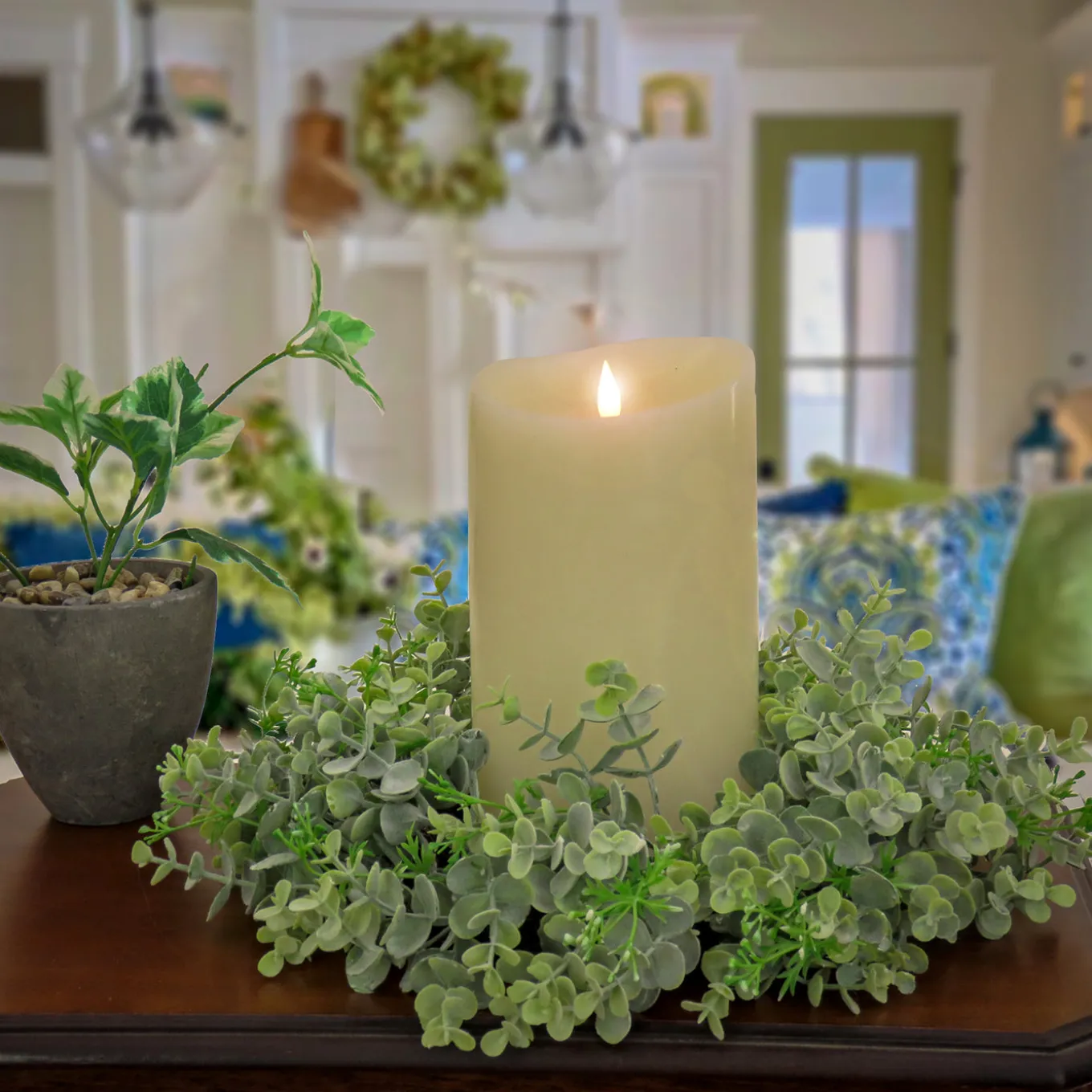 14 in. Spring Table Wreath with Eucalyptus Leaf Stems
