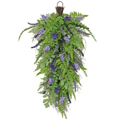 30 in. Spring Teardrop Wall Hanging Decoration with Astilbe Flower Blooms, Ferns, Leafy Greens
