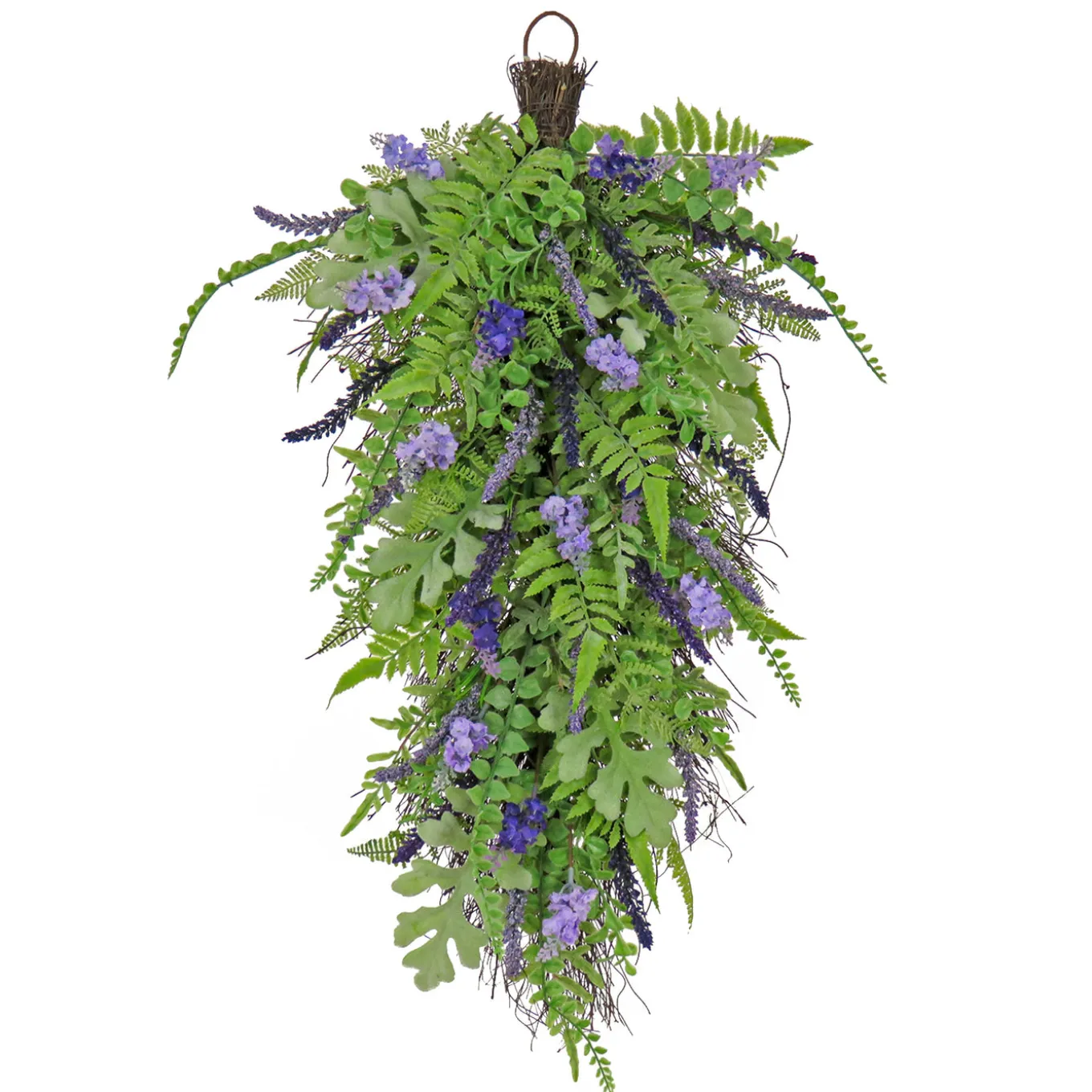30 in. Spring Teardrop Wall Hanging Decoration with Astilbe Flower Blooms, Ferns, Leafy Greens