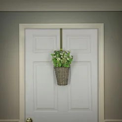 18 in. Spring Wall Hanging Baske with Daisy Flowers, Berries, Leafy Greens