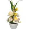 17 in. Spring White Daises and Roses Flower Pot with Leafy Greens