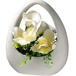 9 in. Spring White Lilies and Orchids Flower Pot