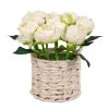 10 in. Spring White Peony Flower Bouquet in White Basket
