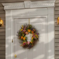 24 in. Spring Wildflower Wreath with Flower Blooms, Berry Clusters, Leaves
