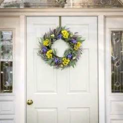 22 in. Spring Wreath with Pansy Blooms, Lavender, and Assorted Blossoms