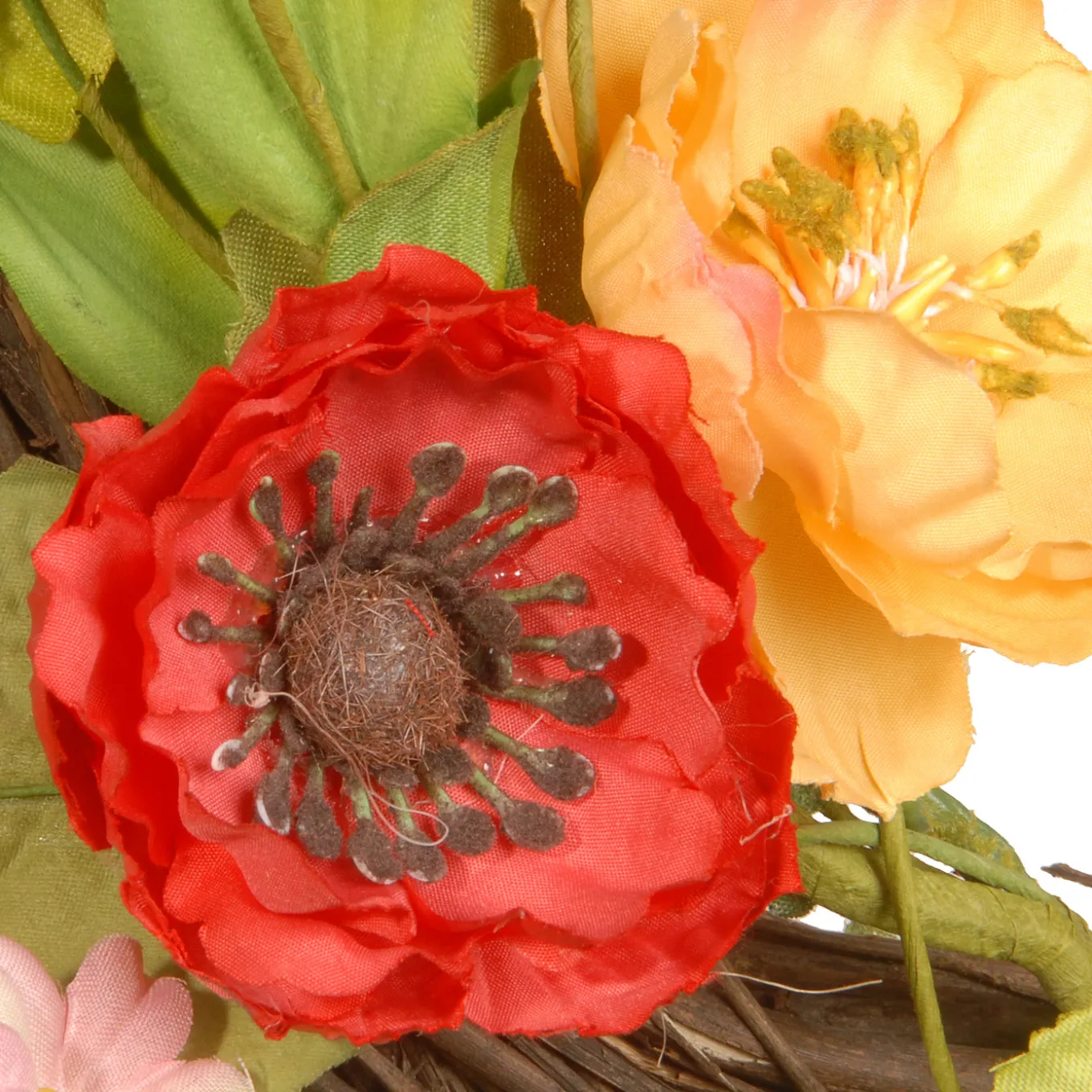 22 in. Spring Wreath with Assorted Flowers, Fern Fronds, and Leafy Greens