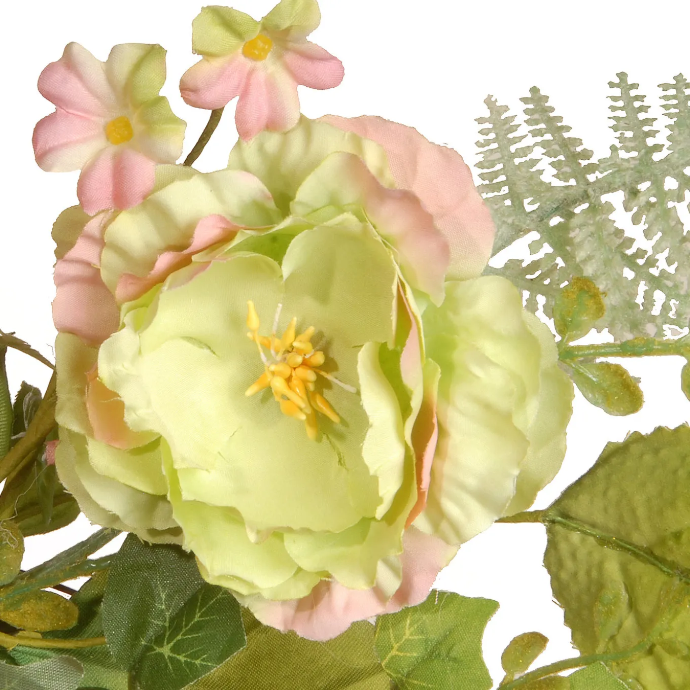 22 in. Spring Wreath with Assorted Flowers, Fern Fronds, and Leafy Greens