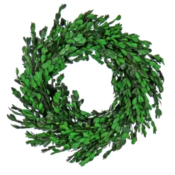 18 in. Spring Wreath with Boxwood Flowers, Flowing Green Stems