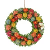 20 in. Spring Wreath with Colorful Assorted Wood Cut Flowers, Flowing Green Leaves