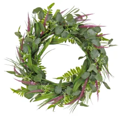 22 in. Spring Wreath with Eucalyptus Leaves, Lavender, Flowing Green Stems