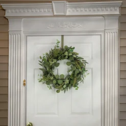 22 in. Spring Wreath with Eucalyptus Leaves, Baby's Breath, Flowing Green Stems